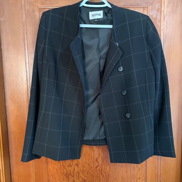 Kasper 2-Piece Suit - Jacket and Skirt Black Windowpane Design Size 8 - Picture 7 of 15